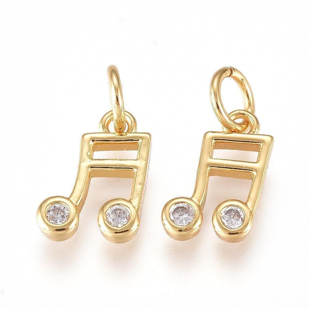 9168 10 pcs Brass Pave Cubic Zirconia Musical Note Charms Musical Notation